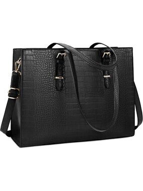 Stylish Water-Resistant 15.6" Crocodile Leather Laptop Tote Bag for Work